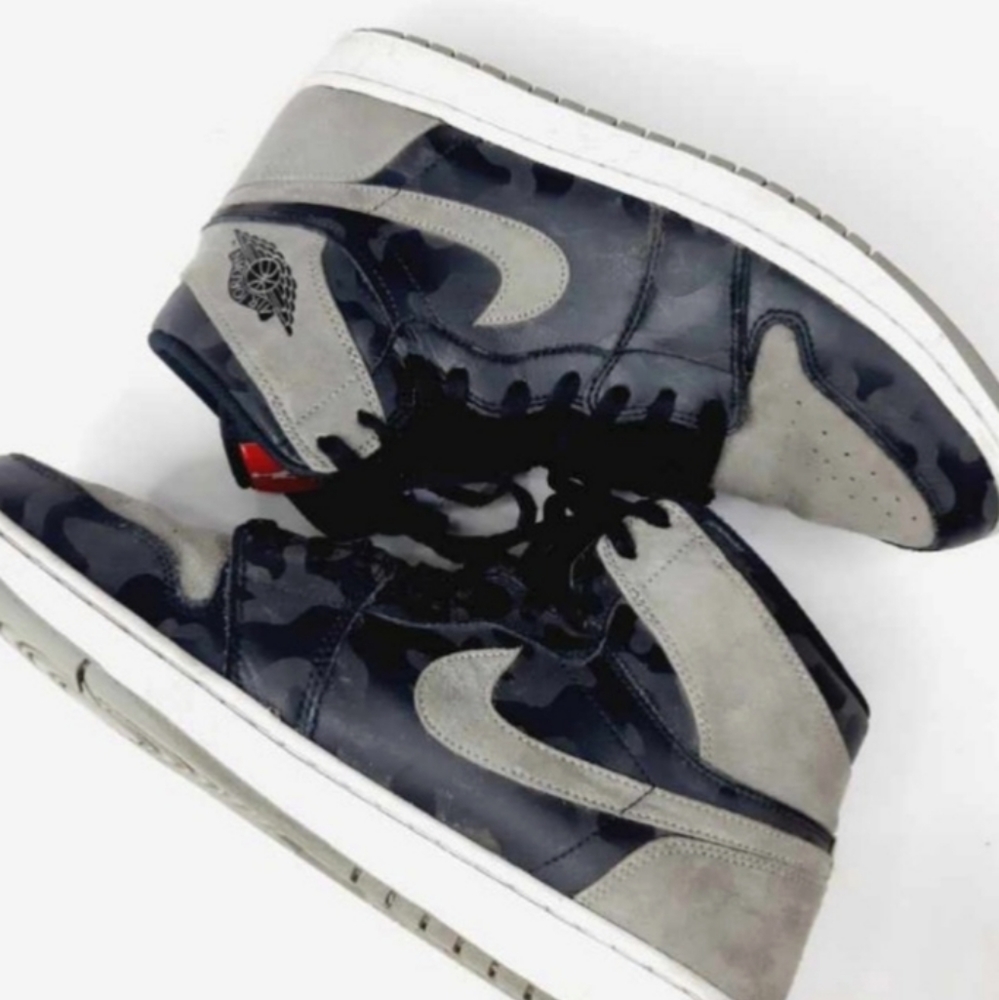 Nike Air Jordan 1 Retro High Premium Shadow Camo Sneakers Gray Black Men's Sz 12